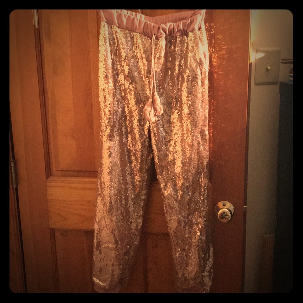 Rose gold sequins joggers!